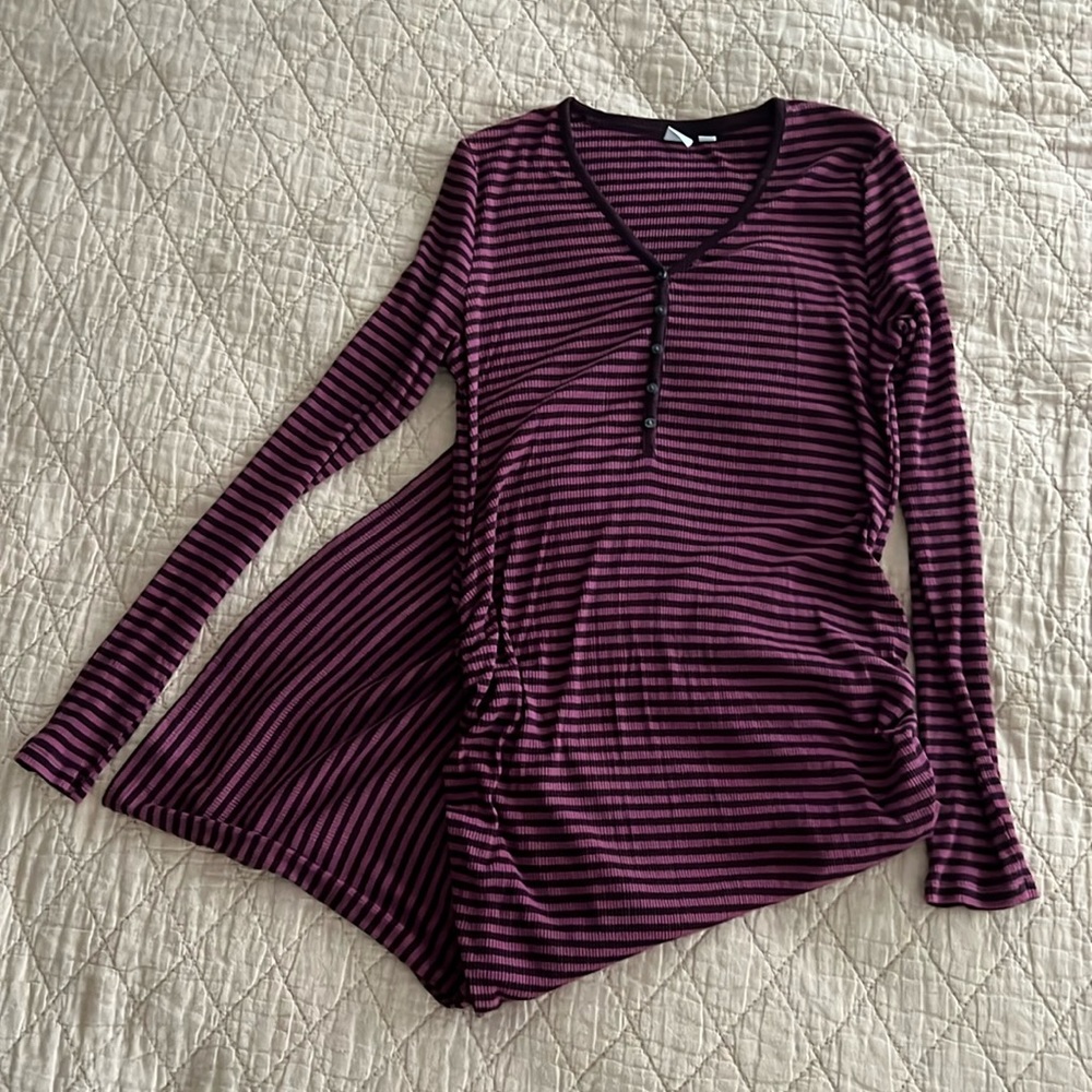 Gap Long Sleeve Striped Magenta Fitted Ribbed Maternity Dress